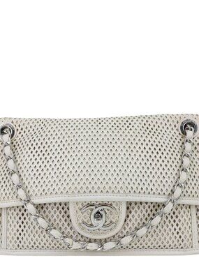 Chanel Up In The Air Flap Perforated Calfskin Leather Shoulder Bag White